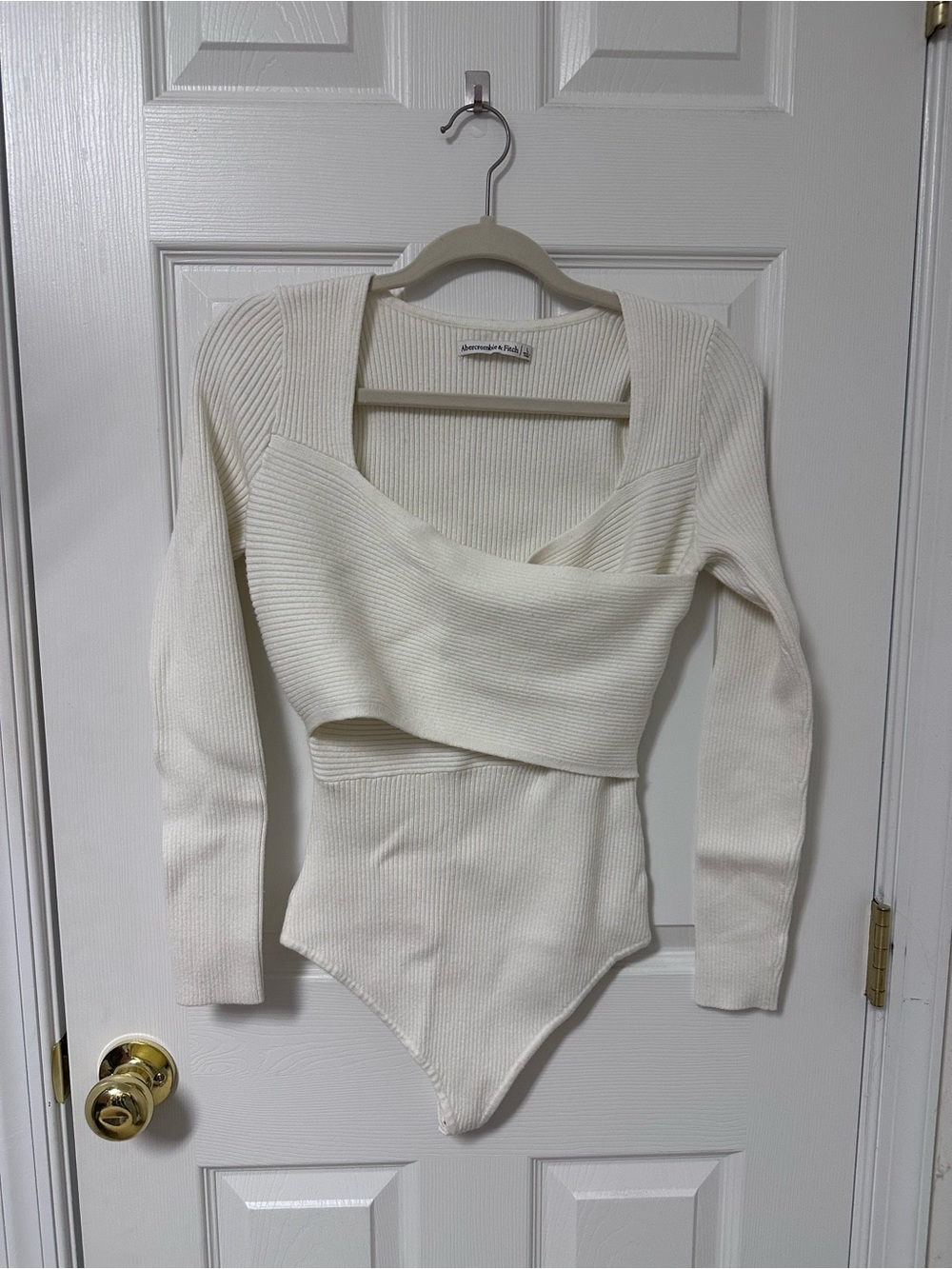 Abercrombie & Fitch Cream Ribbed Long Sleeve Top
